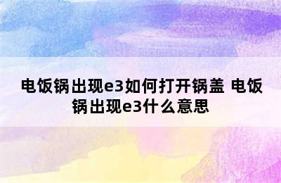 电饭锅出现e3如何打开锅盖 电饭锅出现e3什么意思